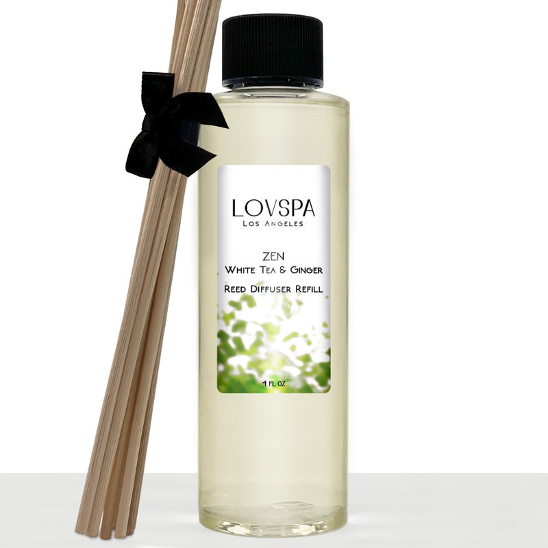 LOVSPA Zen White Tea & Ginger Diffuser Oil - Luxury Essential Oils for Diffuser Refill & Air Freshener Room Spray - Long-Lasting & Natural Home Fragrance, Scented Oil for Diffusers, USA Made, 4oz - Image 1